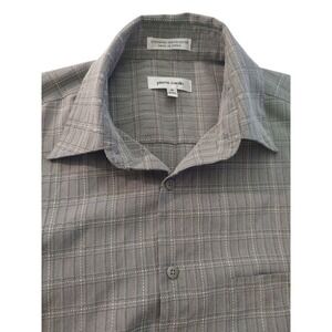 Pierre Cardin Shirt Gray Long Sleeve Collared Button Down‎ Plaid Mens Medium